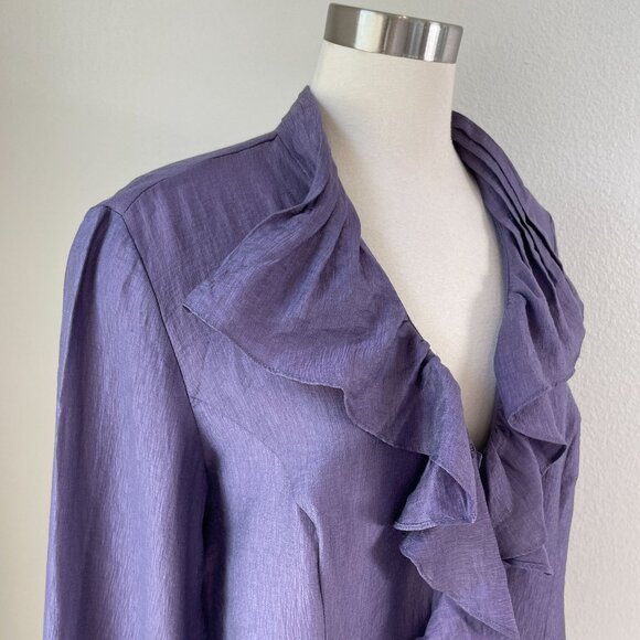 NEW Coldwater Creek Ruffle Front Shimmer Shirt L Purple Misses 14-16 - Picture 2 of 11